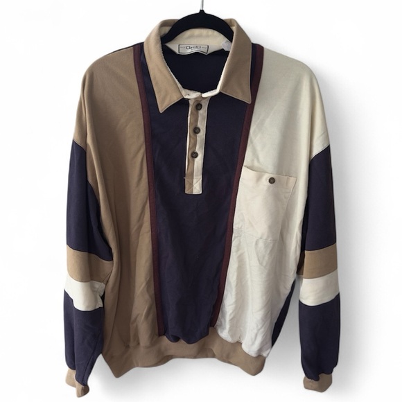 Vintage Colorblock Long sleeve Polo Shirt - Picture 1 of 3